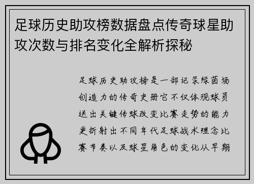 足球历史助攻榜数据盘点传奇球星助攻次数与排名变化全解析探秘 足球历史助攻榜数据盘点传奇球星助攻次数与排名变化全解析探秘